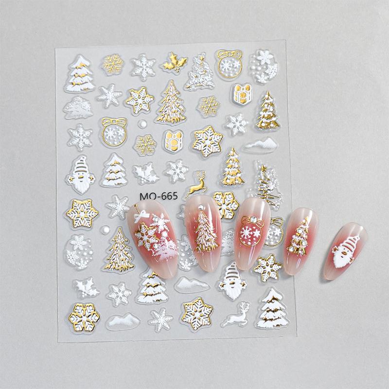 1 Sheet Gold Christmas Nail Art Stickers Bronzing Xmas Tree Snowflake Snowman Star Sliders Cartoon Deer New Year Manicure Decal