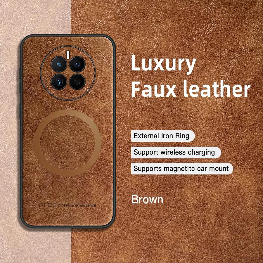 For Huawei Mate 50 50 Pro 50E PU Leather Magnetic Ring Soft Edge Anti-Drop Anti-Fingerprint Phone Case