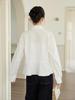 Women's White Cotton Shirt, Loose Fit, Lapel, Cinched Waist, Patchwork, Elegant, Versatile, Slimming, Long Sleeve