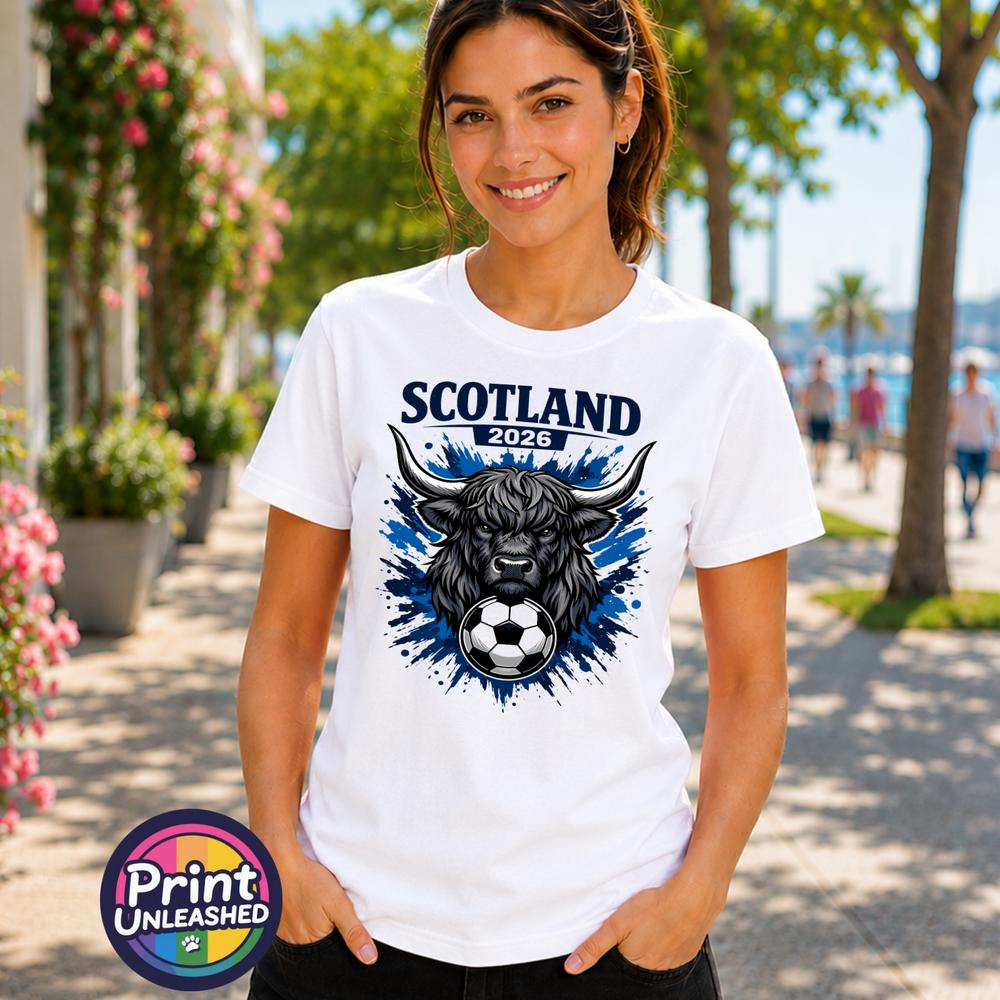 Scotland 2026 Ladies Tee World Cup Highland Cow TShirt womens Football Tee M
