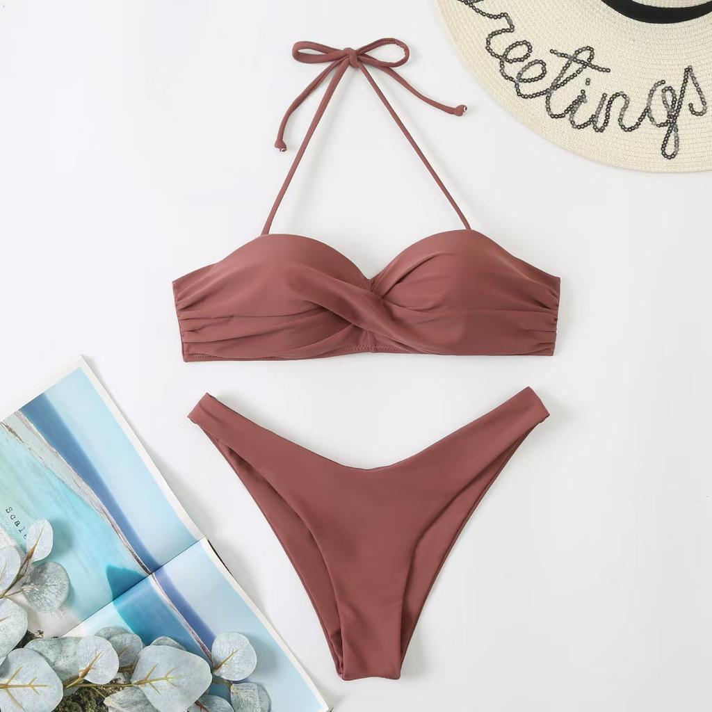 Solid Color Split Swimsuit Women's Three-point Bikini Sexy Beach Vacation Bikini Women