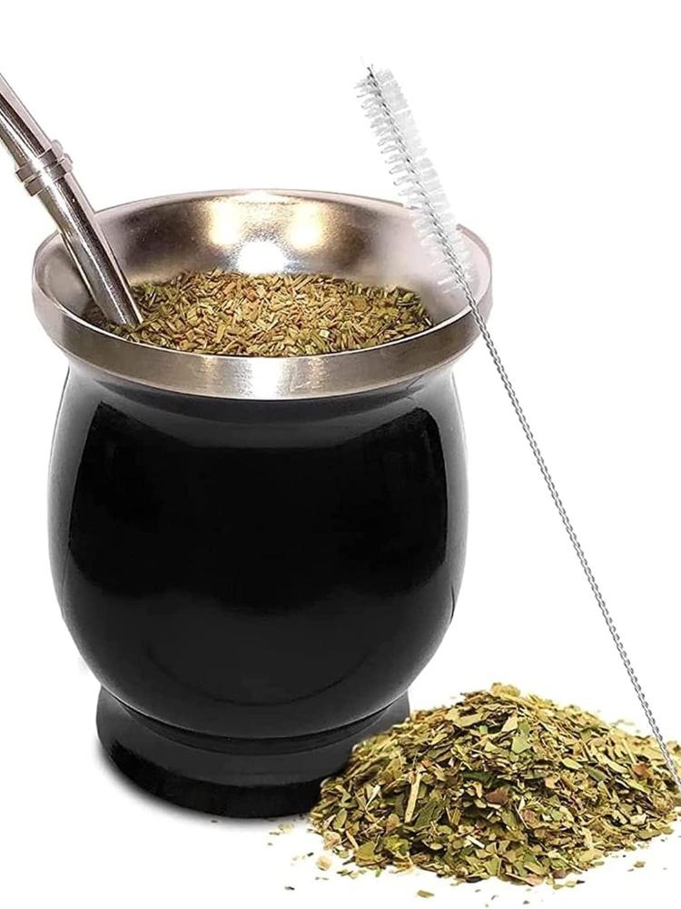 Stainless Steel Yerba Mate Cup 8oz Double Wall Yerba Mate Gourd with Spoon Straw Cleaning Brush for Home Office