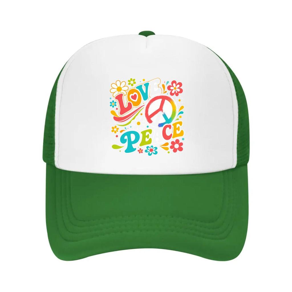 Groovy Rainbow Peace Bloom Typograph Mesh Baseball Cap Casual Hat Outdoor For Womens Unisex FeUnisex
