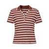 JUZUI Retro Striped Knit Polo T-Shirt