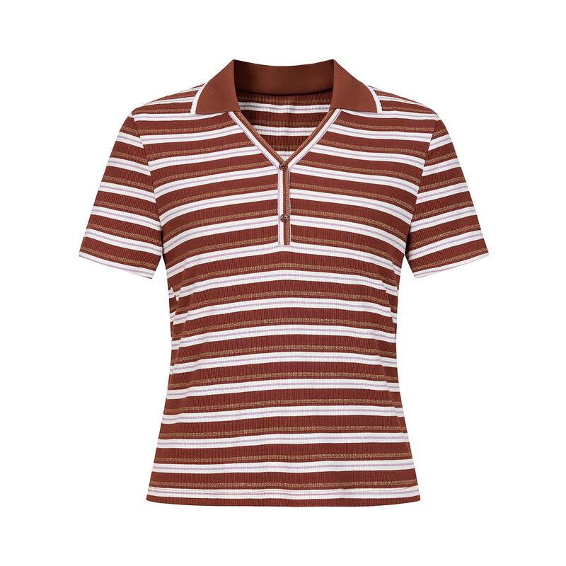 JUZUI Retro Striped Knit Polo T-Shirt