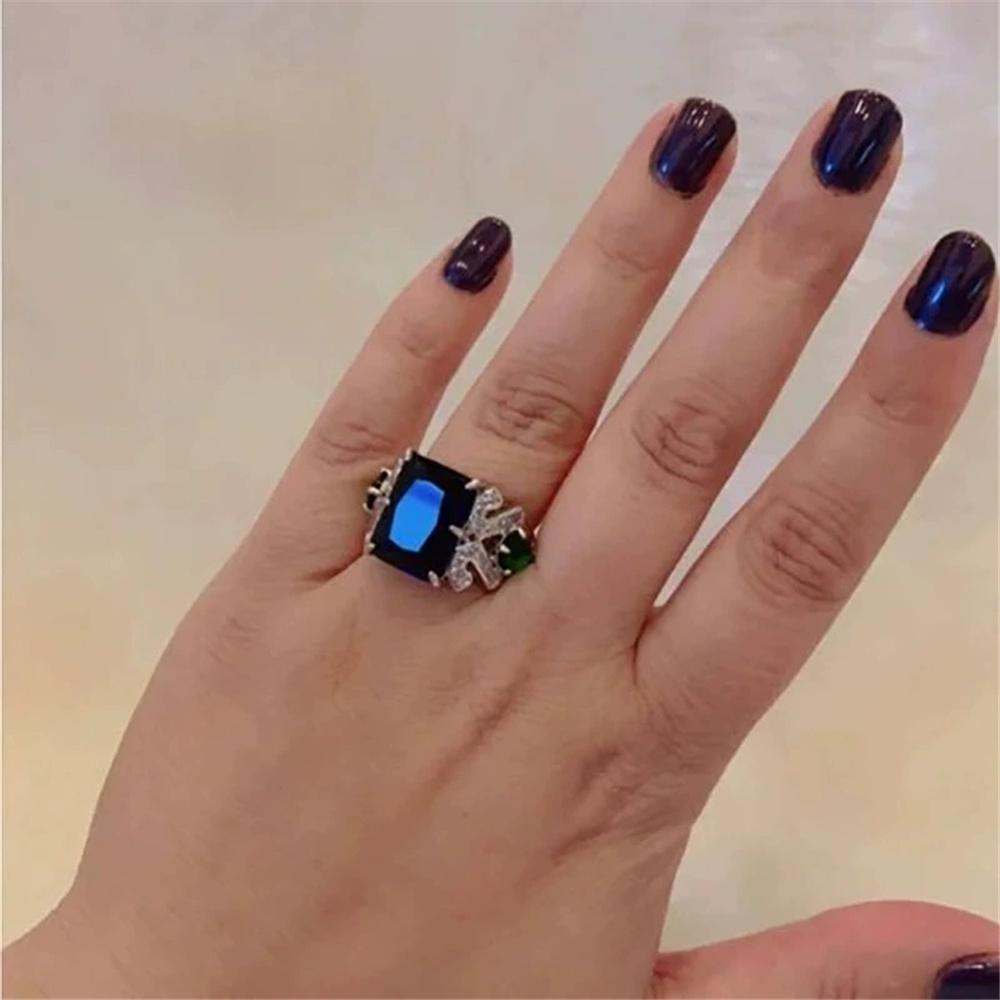 Cute Female White Blue Zircon Stone Ring Vintage Silver Color Wedding For Women