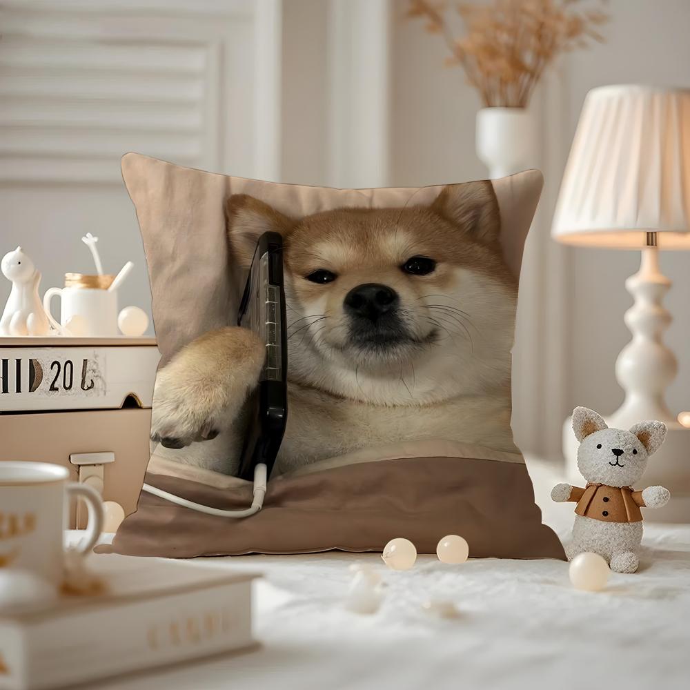 Cute Shiba Inu Cushion Cover Antidustmite Pillowcase Invisible Zipper Silky Short Plush Sofa Cushion Cover