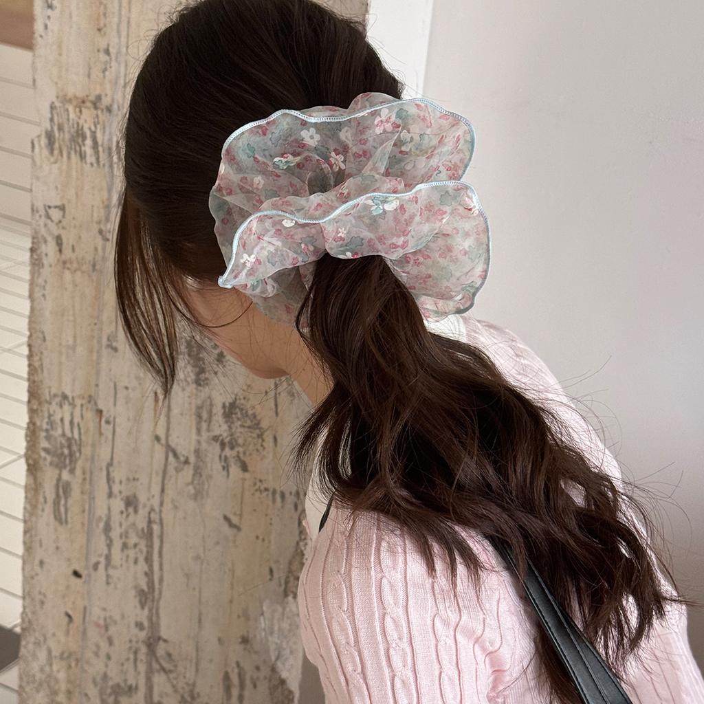 Summer Cute Gauze Floral Scrunchies Women Girl Elastic Hair Band Accessories Tie Hair Ring Rope Headdress Headwear Ornament