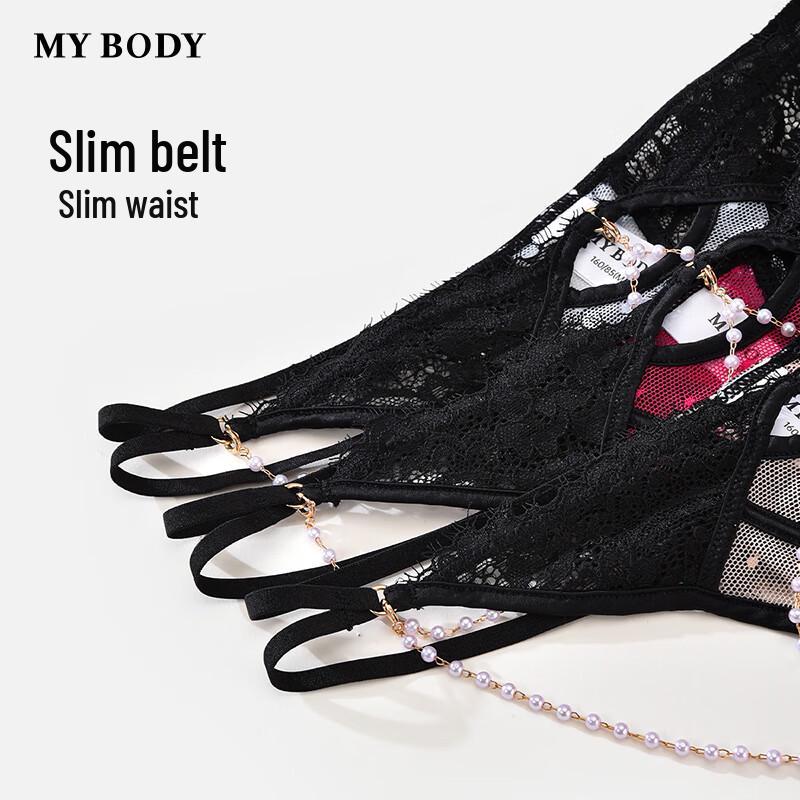 Mybody Women's Sexy Lace Mesh Thong with Detachable Bead Chain