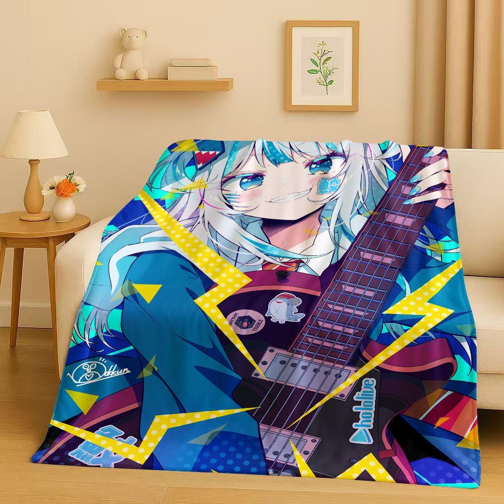 Anime Gawr Gura Hololive Cartoon Cute Girl Flannel Blanket,Ultra Soft Warm Plush Throw for Home Bedroom Bed Sofa Cover Gift Kid