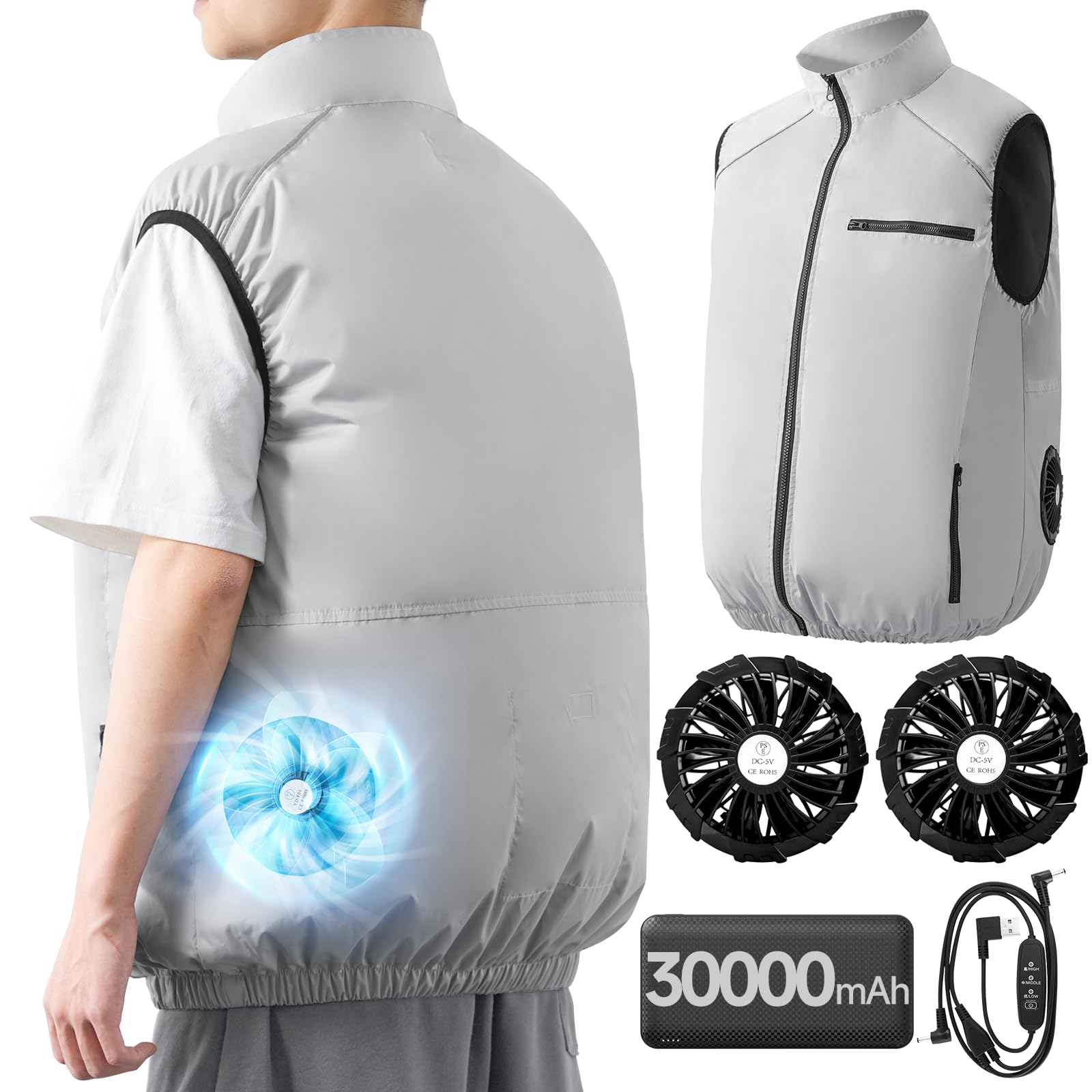 

Рабочий жилет TIWOUN с большой вместимостью, 3D-циркуляцией воздуха, 3 регулируемыми размерами воздушного потока до УФ-защиты PSE Тепловой удар Тепловой удар Унисекс Серебристый Кондиционированный