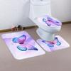 1/4 Pink Butterfly Circle Shower Curtains, Toilet Seat Decoration, Shower Curtain With Carpet And Toilet Lid, 12 70.8X70.8 Inch