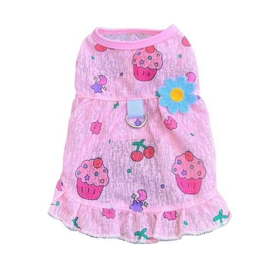 Summer Breathable Pet Clothes Flower Cherry Ice Cream Print Sleeveless Vest Pet Princess Skirt for Small Medium Girls Dogs Cats