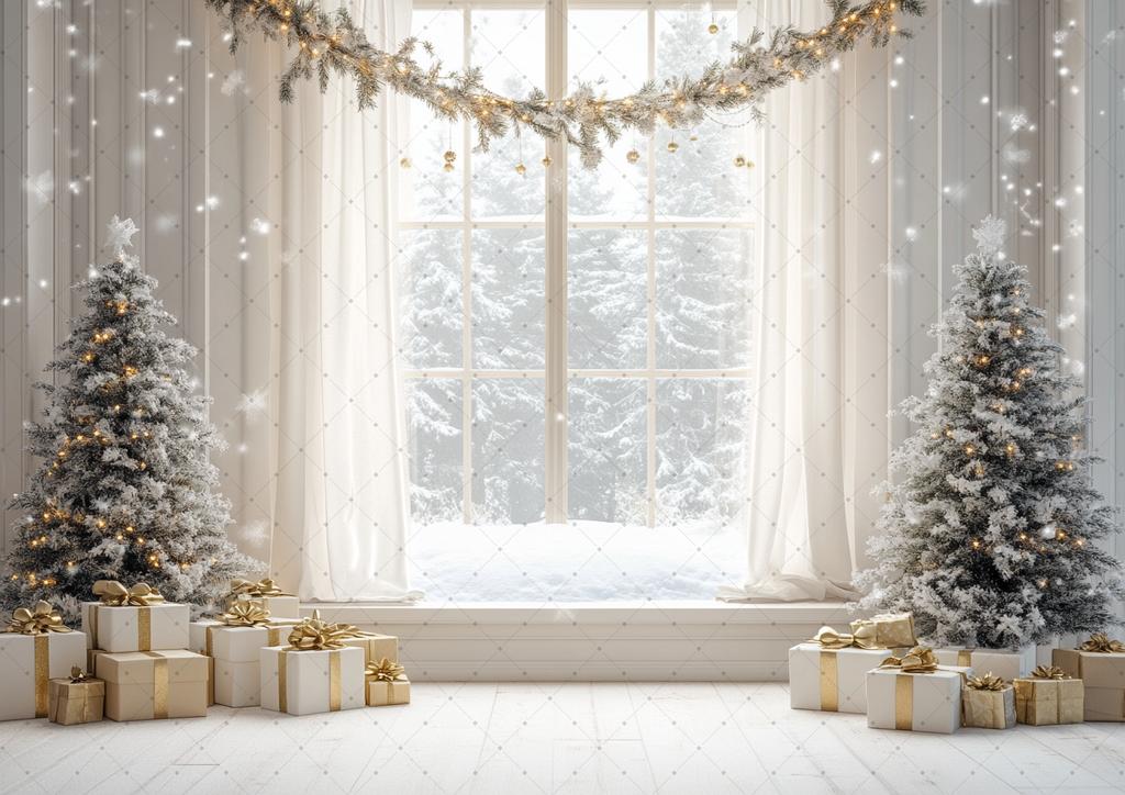 Christmas Home Decoration Background Xmas Tree Toy Gift Winter Window Family Kids Party Christmas Photography Backdrop