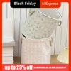 Cotton Linen Dirty Clothes Basket Cute Round Shape Foldable Laundry Basket Large Capacity with Handle Toys Storage Basket