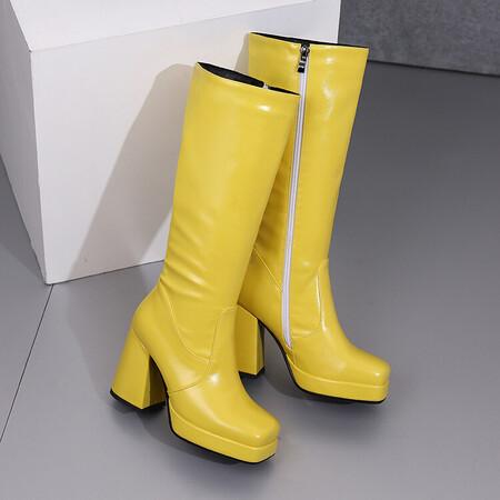 Stivali da Donna Al Ginocchio Tacco Blocco 10cm Plateau 2.5cm Taglia Grande 43 Bota Femminile Essenziale