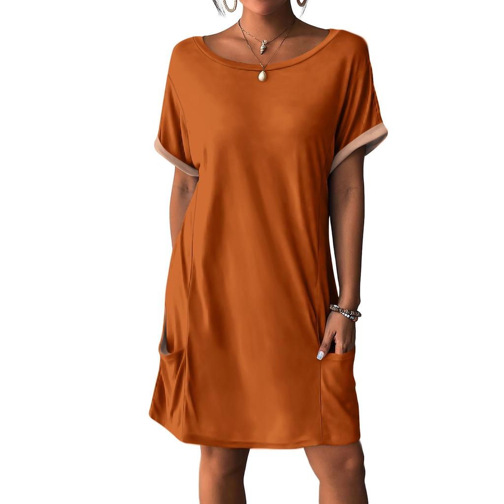 Women's Dresses T-Shirt Dresses With Pockets Solid Color Casual Beach Dresses