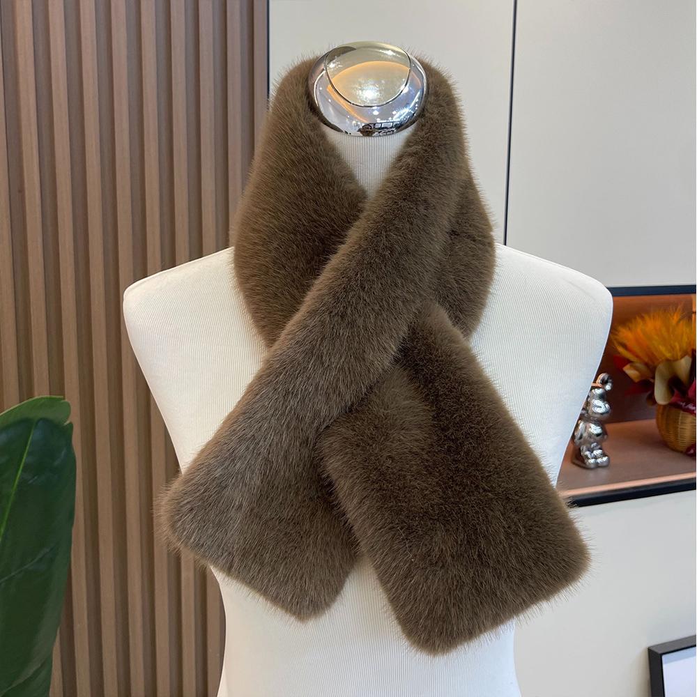 Pearl Faux Rabbit Fur Scarf Women Cute Neck Warmer Winter Warm Soft Furry Scarves Outdoor Windproof Cross Scarf Collar New