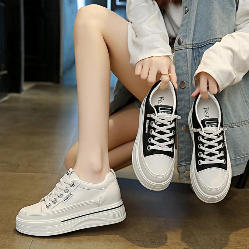Fashion Korean Platform Women Shoes 2025 Fashion Casual Outdoor Versatile Lace Up Wedges Heel Shoes Walking Comfortable Ladies Sneakers