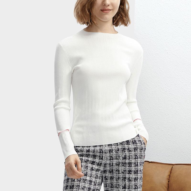 FILA Solid Color Round Neck Pullover Casual Long Sleeve Knit Sweater Women sweater Steam-White F11W411415F-IV