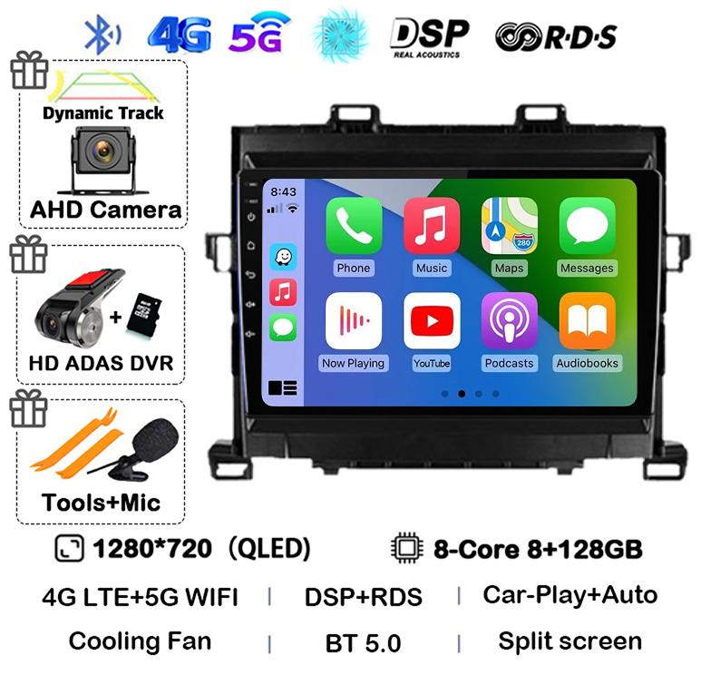 Android 14 Carplay Auto  For Toyota Alphard H20 2008-2012 2013 2014 Car Radio GPS Stereo Multimedia Player Head Unit WIFI+4G DSP