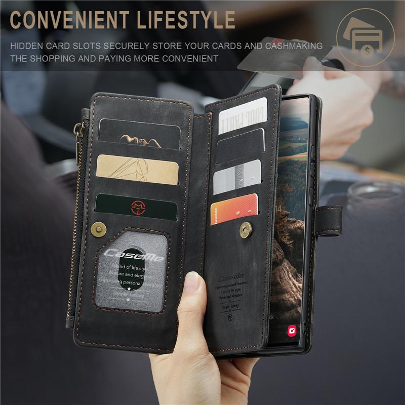 CaseMe Flip Leather Phone Case For Samsung Galaxy S26 Ultra S25 Edge S24 FE S23 S22 S21 S20 Plus S10 Note 20 Ultra Zipper Wallet Card Bag Cover Coque