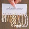 New ins bow fishtail pearl moon stud earrings with diamonds fashion temperament geometric earrings set