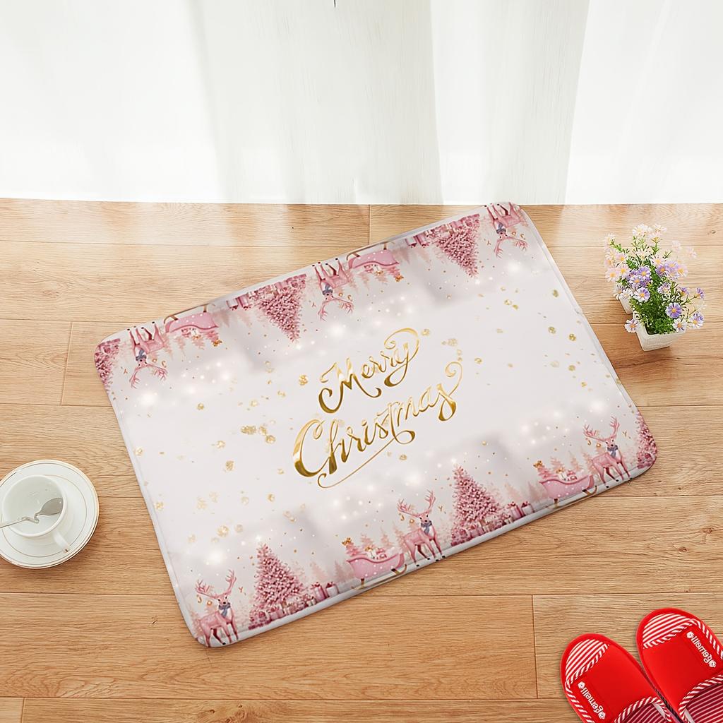 Pink Minimalist Christmas Doormat Soft To the Touch, Stain-Resistant, Durable Living Room Entryway Holiday Home Decor