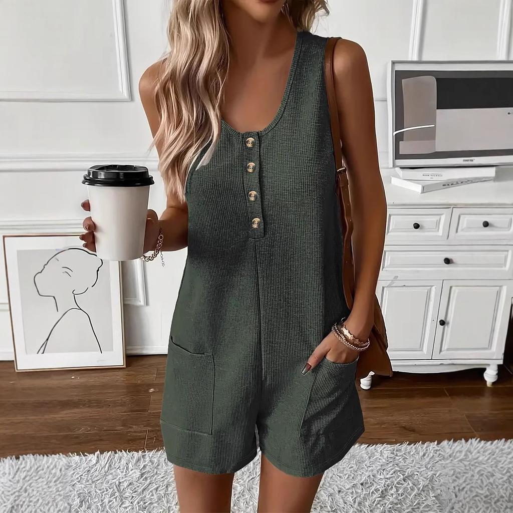 Dames Jumpsuit Casual Mode Effen Kleur Jumpsuit Knoop Zak Jumpsuit