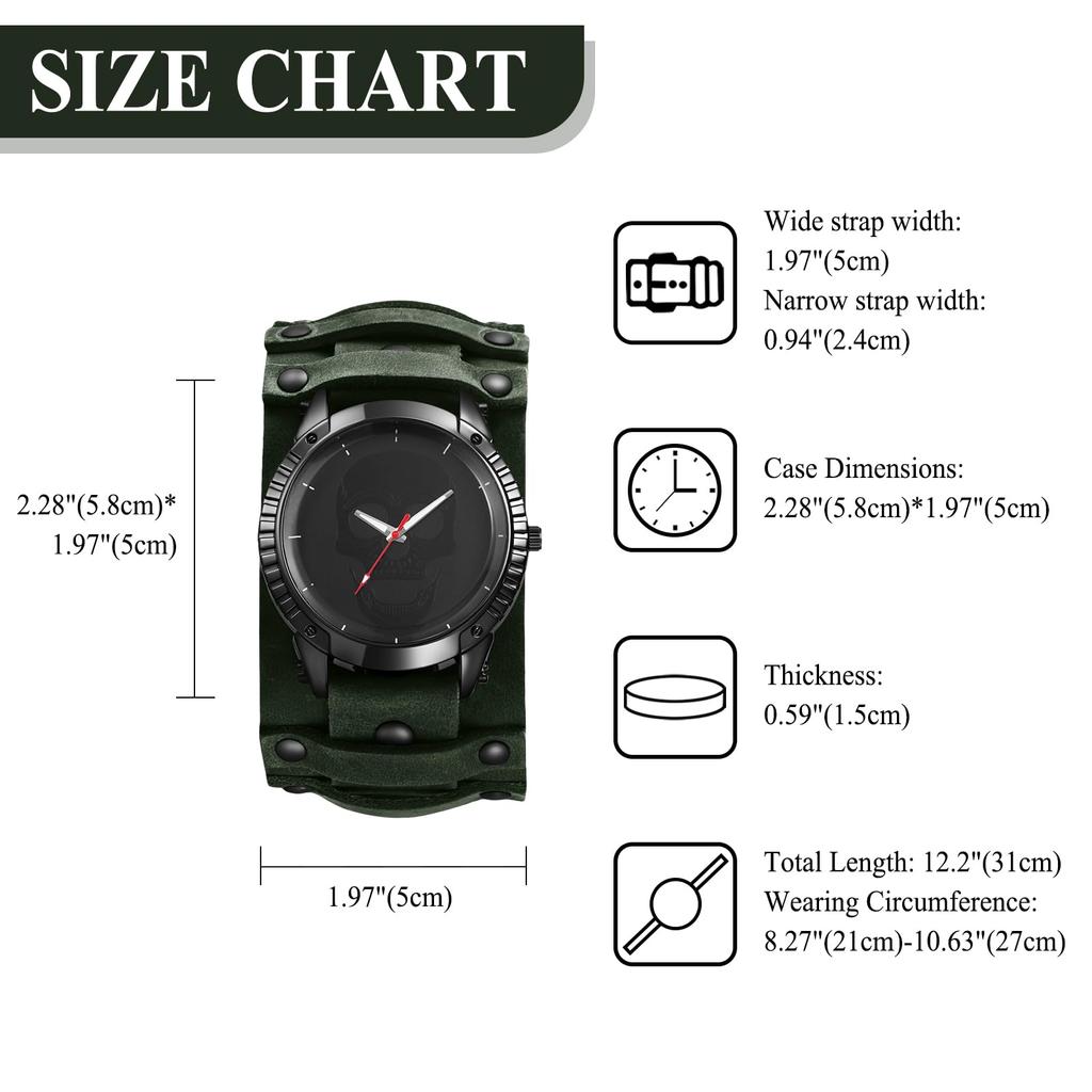 Leather Strap Watch with Antique Rock Punk Waterproof Analog Quartz Watch with Genuine Leather Motorcycle Fashion Watch Perfect Gift for and Day Men's