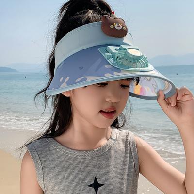 Summer Children's Sun Protection and Sun Hat  Charging Large Brim Fan Empty Top Hat Cartoon Animal Sun Protection and Sun Hat