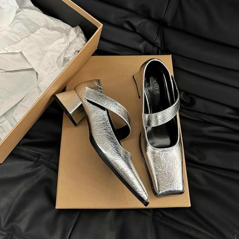 Fashion Shoes On Heels All-Match Female Footwear Square Toe Retro New Dress Summer Comfortable Mary Janes Square Toe Summer Shoes Ladies