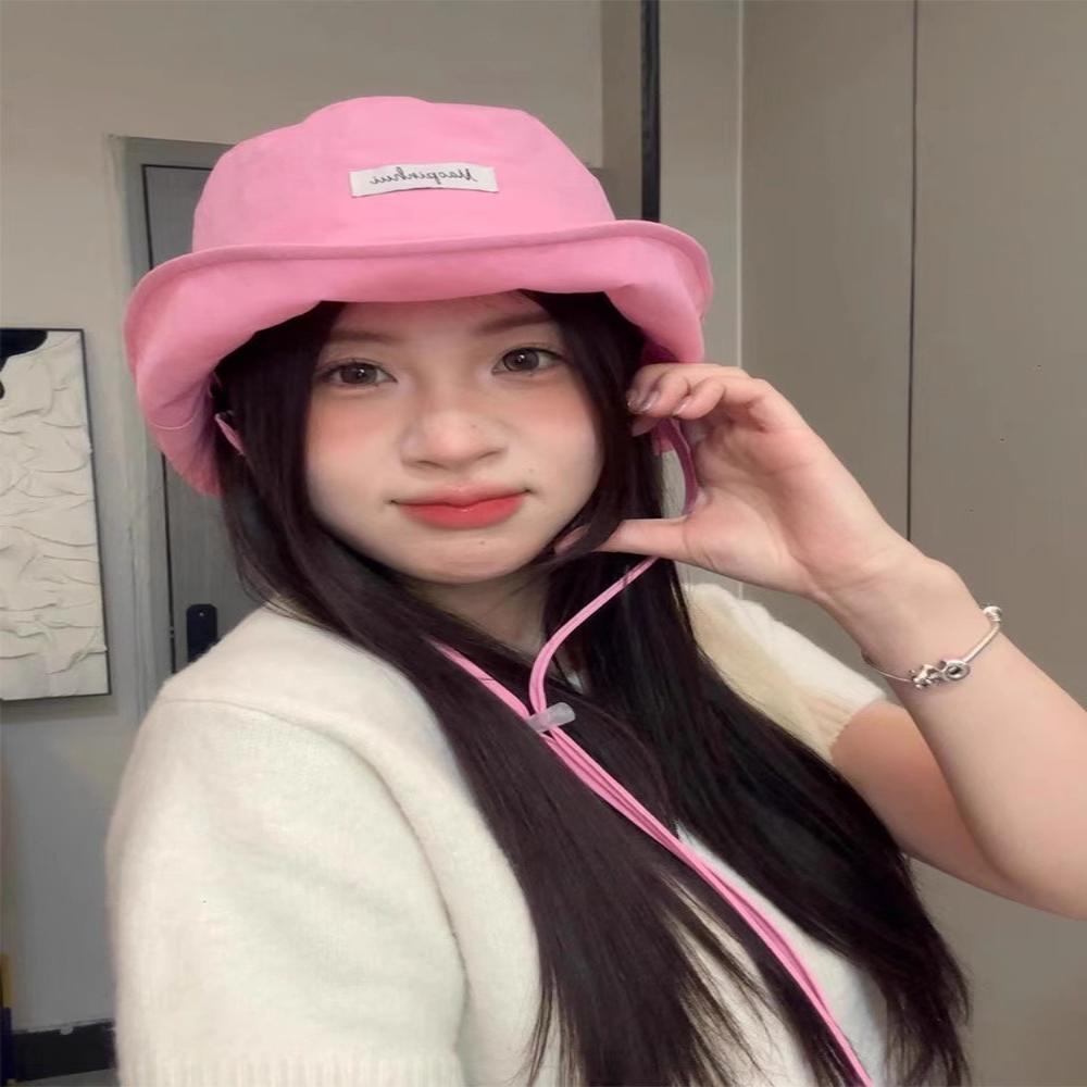 New Korean Dopamine Color Drawstring Bucket Hats for Women Summer Travel Sunscreen Versatile Multi-functional Basin Caps 2025