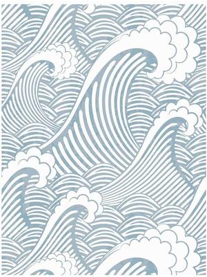 Peel And Stick Handpainting Seamless Blue White Waves Spray Self-Adhesive Prepasted Waterproof Wallpaper Wall Mural Home Decor