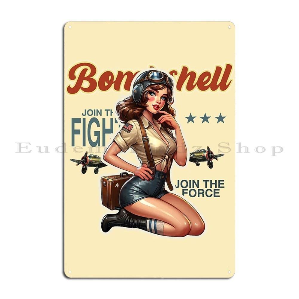 Vintage Military Pinup Girl Metal Tin Sign Wall Decor 20x30cm