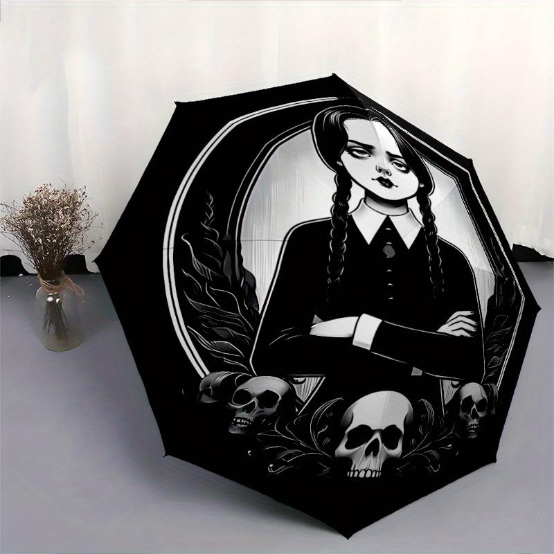 Poster Wednesday Addams Automatic Opening and Closing Umbrella - Lightweight 3-Fold Design, Suitable for Fans, Travel, Daily Use - Official