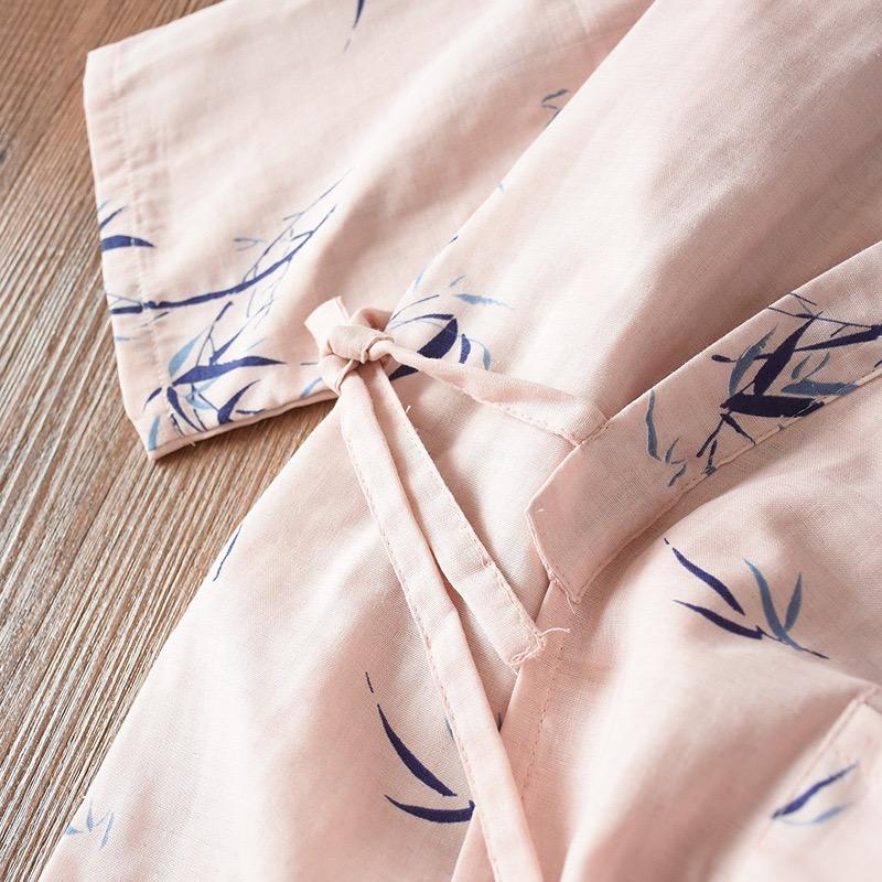 Conjunto de Pijama Kimono Estilo Japonés Pijama para Pareja Manga Siete Femenino Algodón Gasa Ropa de Casa Lindo Dulce 2 Piezas