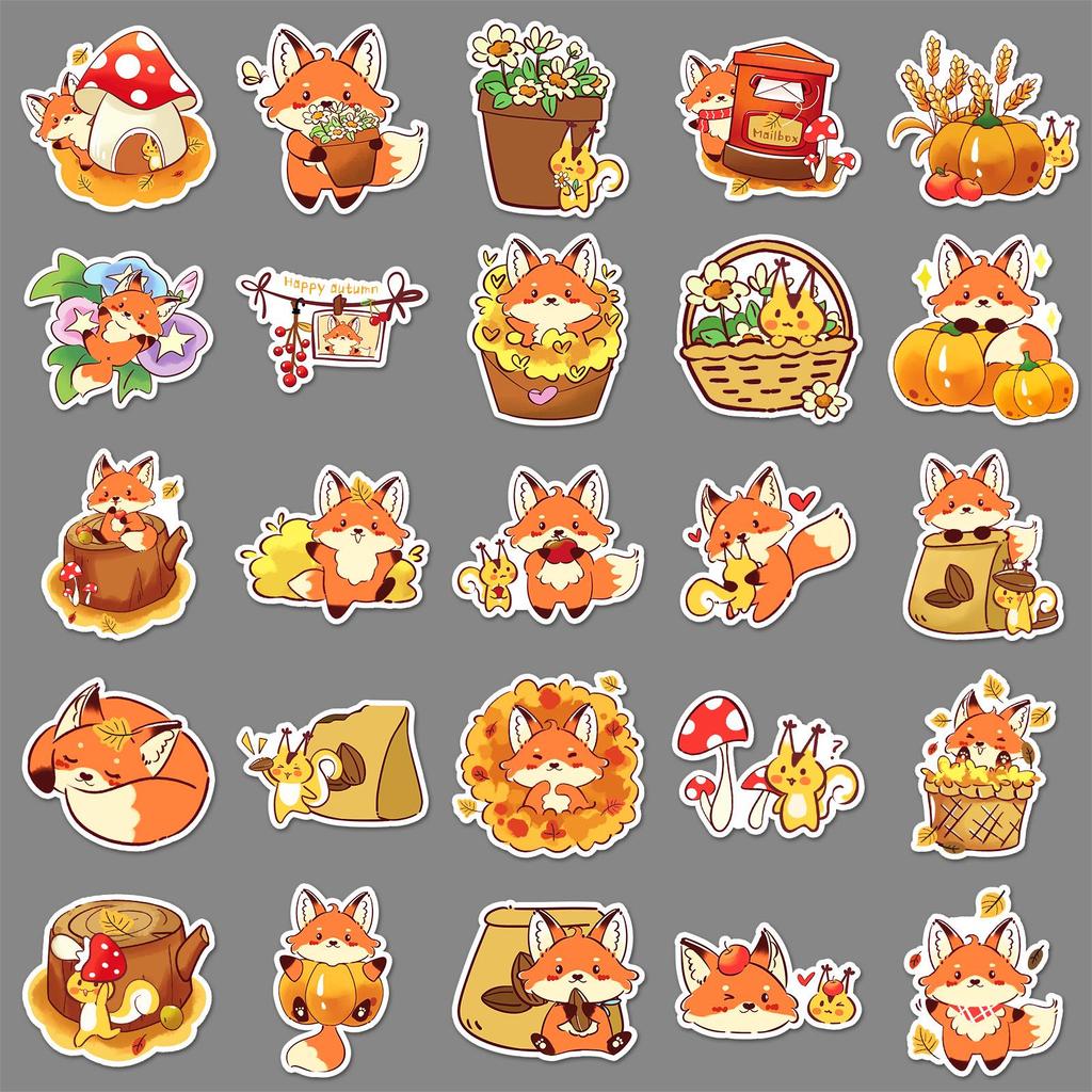 50 Autumn Doodle Stickers - Cartoon Cute Hand-Painted Animals for Phone Decoration