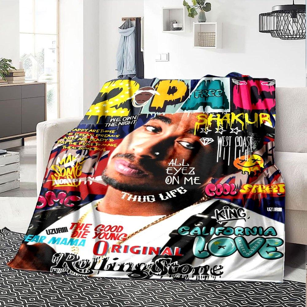 1 pezzo Coperta Hip Hop 2Pac Morbida Leggera per Tutte le Stagioni Multiuso per Divano, Letto, Ufficio e Picnic, Stile Francese con Iconica Copertina