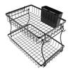 2 Tier Fruit Organizer with Basket and Hooks Detachable Storage Holder for Kitchen Vegetable Bathroom Supplies