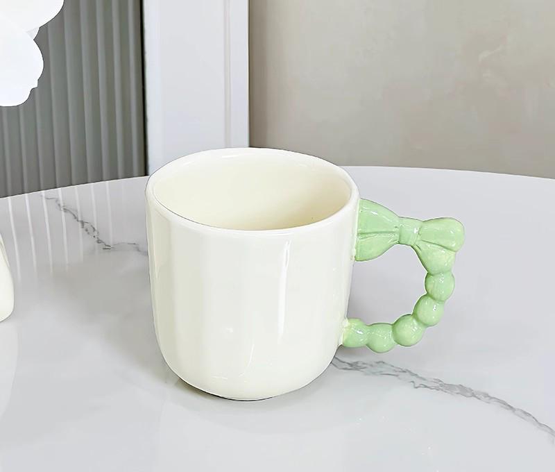 Bow Handle Ceramic Cup New Household 200ml Splicing High Aesthetic Exquisite Coffee Mugs Creative Textured White Breakfast Cup 200ml