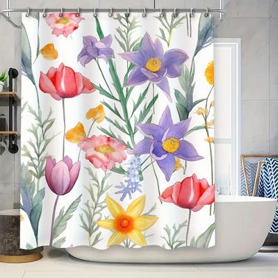 Watercolor Floral Shower Curtain Pink Purple Yellow Red Blue Decorative Bathrooms Waterproof Home Decoration Window Backdrop for