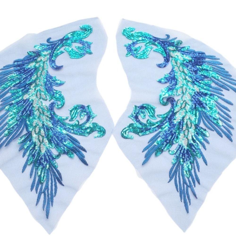 Phoenix Tail Feather Sequins Patches DIY Iron On Patches Clothing Applique  Stage Costumes
