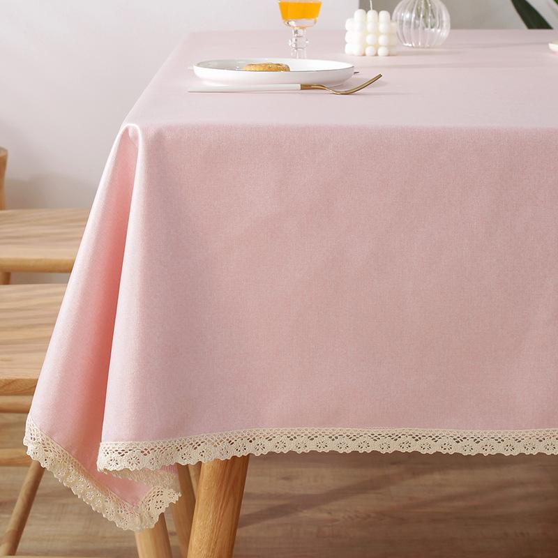 Eenvoudig Katoen Linnen TPU Tafelkleed met Kantrand Waterdicht Oliebestendig Afneembaar Rechthoekige Hoes voor Eetkamer Keuken Woonkamer Decor 90x140cm