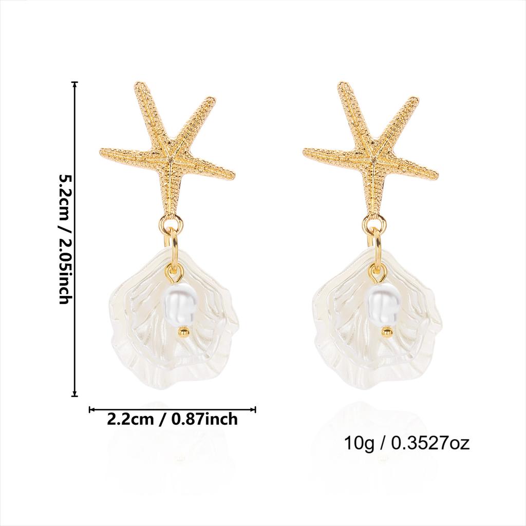 Women's Earrings Beach Resort Style Starfish Pearl Shell Pendant Earrings Creative Exquisite Shell Earrings