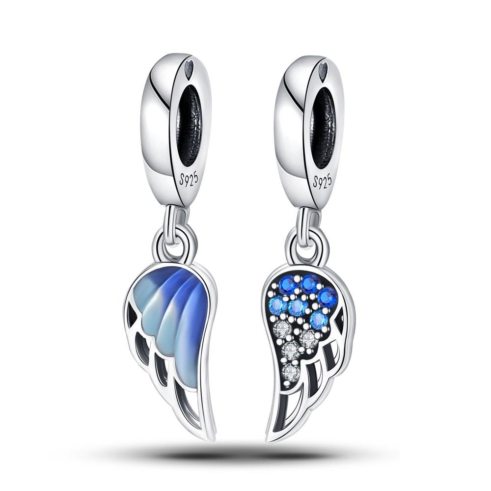 Original Copper Charms Luxury Blue Zircon Wing Pendant Beads Fit Bracelet Diy Women Making Delicate Gift