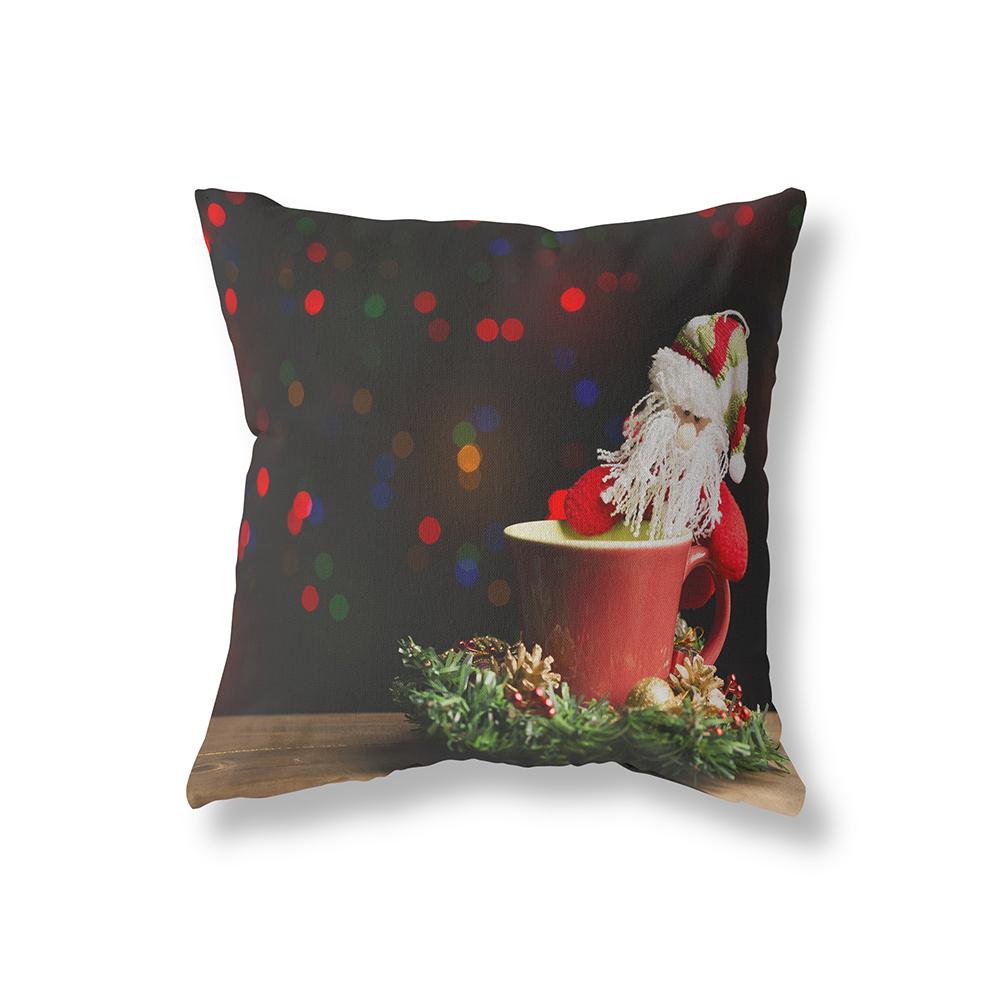 Home Decor Merry Christmas Reindeer Print Pattern Cushion Cover Living Room Sofa Decor Polyester Throw Pillow Pillow Cover