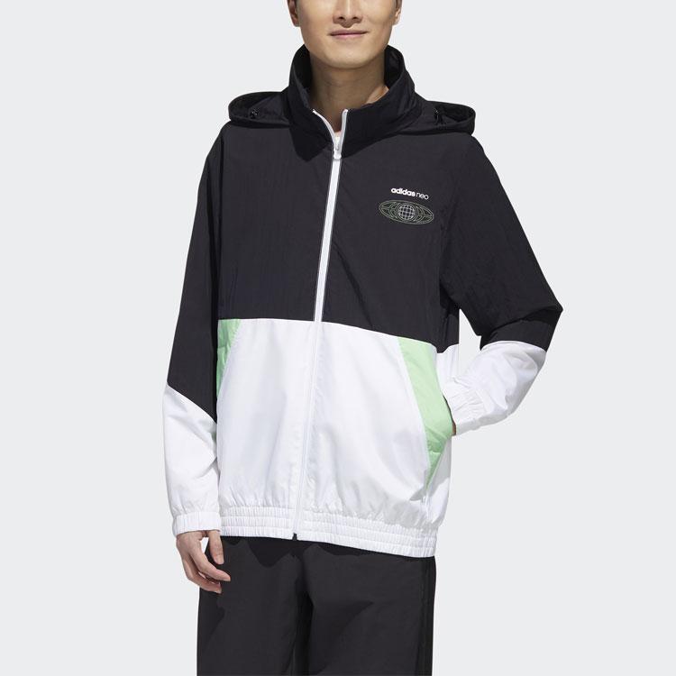 adidas Giacca a vento con cappuccio Neo Colorblock Uomo Capispalla Nero Bianco GL7187