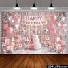 2D Pink Balloon & Cake Happy Birthday Backdrop Banner Photo Booth Background