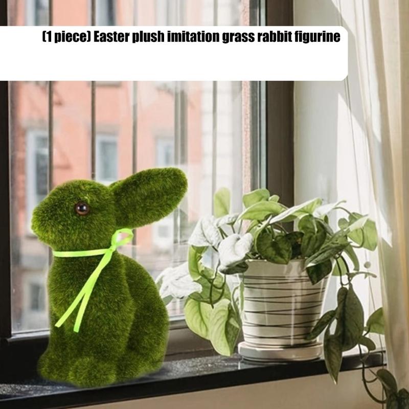 Easter Rabbit Decoration Realistic Grass Texture Rabbit Figurine for Mantel Tabletop Patios Festival Decoration